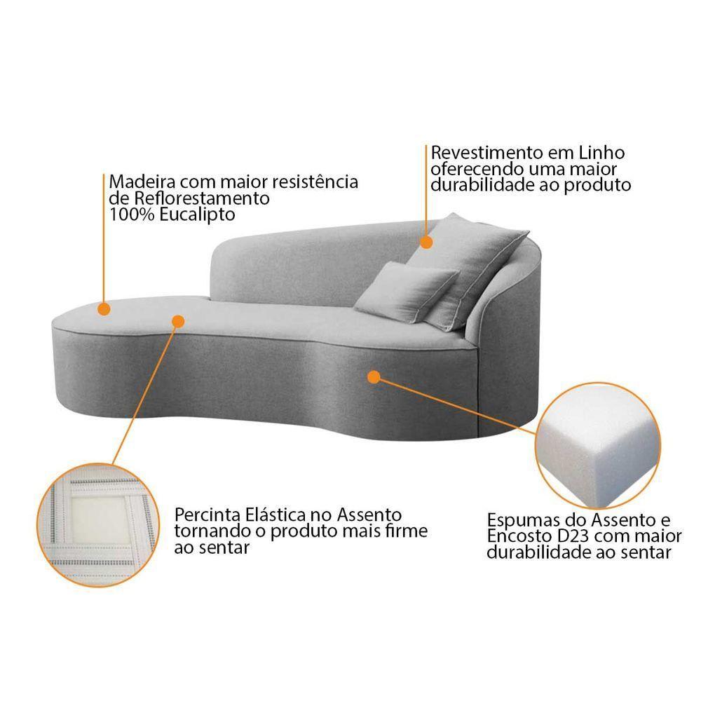 Divã Recamier Curvo Sala De Estar Recepção Lado Esquerdo Linho - Doce Sonho Móveis Cor Cinza Claro - 7