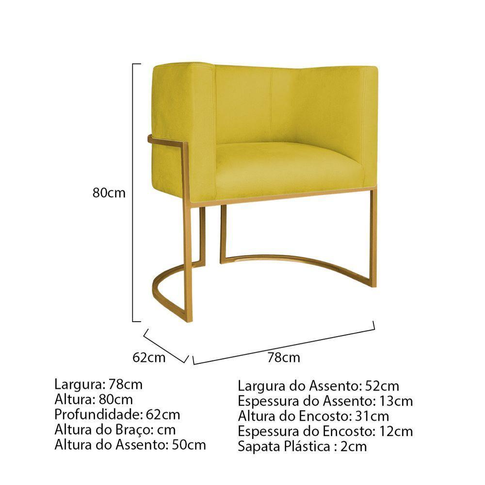 Kit Divã Luna 185cm Lado Esquerdo E 02 Poltronas Base De Ferro Dourado Suede Amarelo - 4