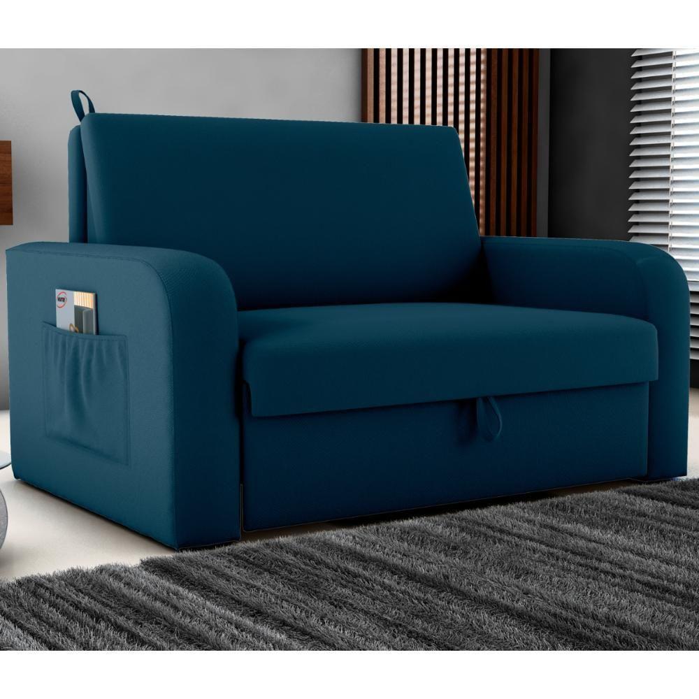 Sofá Cama Com Baú 2 Lugares Numey Veludo Maserati Azul - 1
