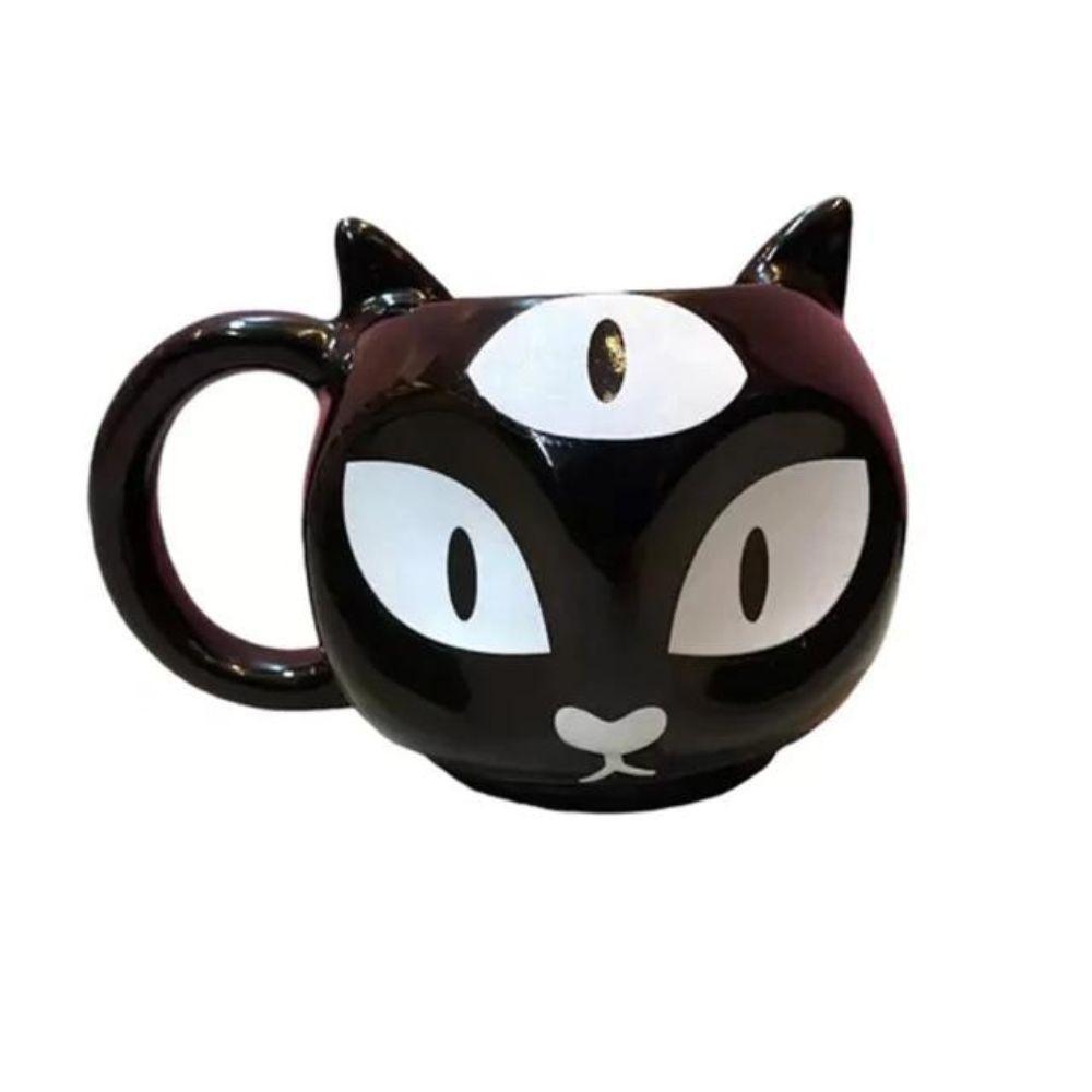 Caneca 3d Gato Terceiro Olho Cerâmica 300ml Broglio Preta - 1
