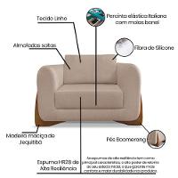 Poltrona Sala De Estar Base De Madeira Clarissa Linho Areia S04 - D'rossi - 3