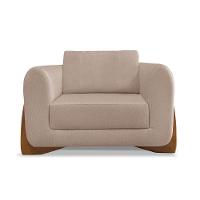 Poltrona Sala De Estar Base De Madeira Clarissa Linho Areia S04 - D'rossi - 6