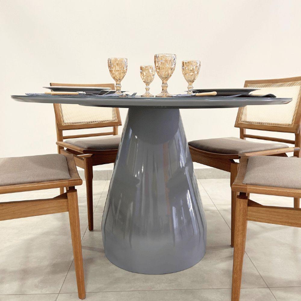 Mesa De Jantar Cone Balonê Redonda 160 Cm Tampo Laca Cinza + Vidro Base Cinza - 3