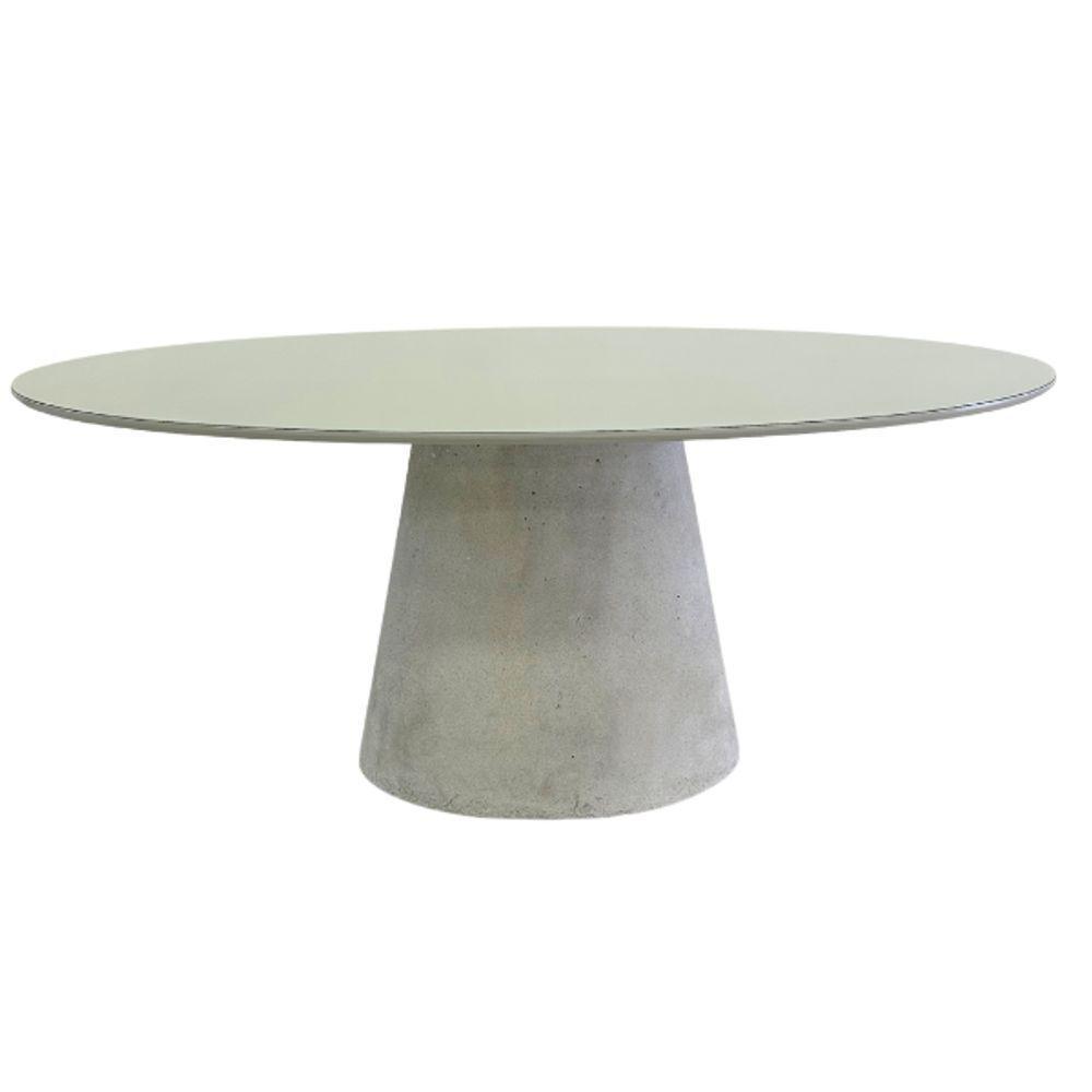Mesa De Jantar Cone Oval 198x122 Cm Tampo Off White + Vidro Base Concreto Cinza - 2