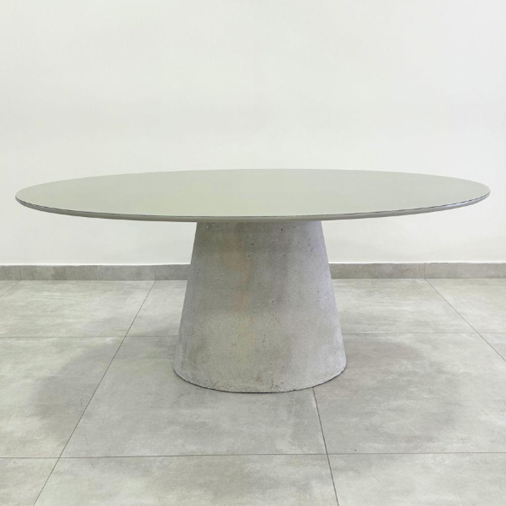 Mesa De Jantar Cone Oval 198x122 Cm Tampo Off White + Vidro Base Concreto Cinza - 4