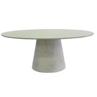 Mesa De Jantar Cone Oval 198x122 Cm Tampo Off White + Vidro Base Concreto Cinza - 2