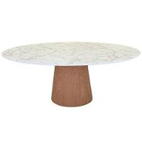Mesa De Jantar Cone Oval 180x100 Cm Tampo Marmorizado Calacata Bronze - Base Freijó Marrom - 1
