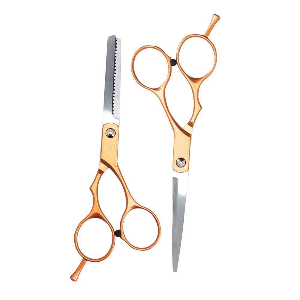 Kit Tesouras Profissional Dourada Com Estojo Para Corte - 1