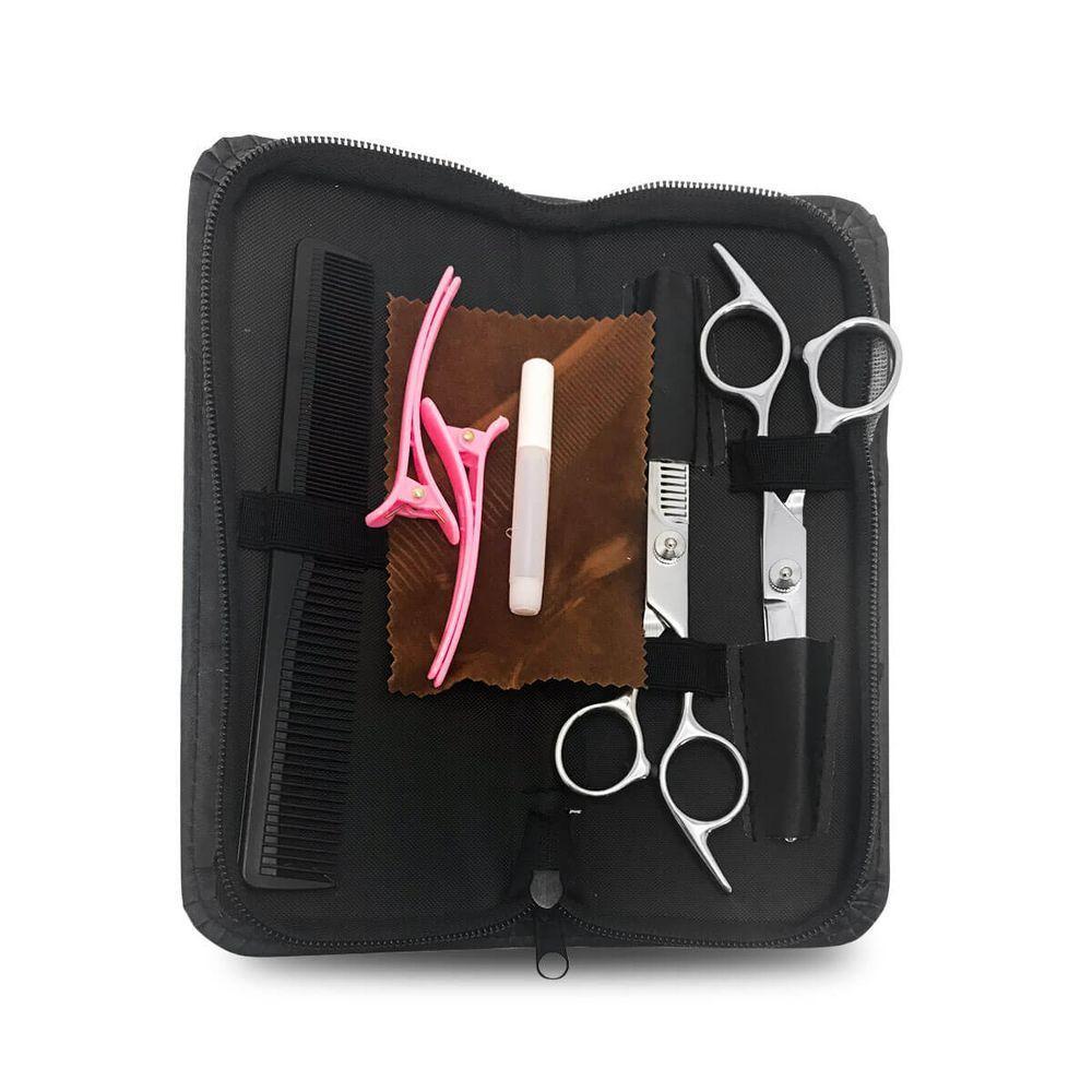 Kit Tesouras Profissional Prata Com Estojo Para Corte - 2