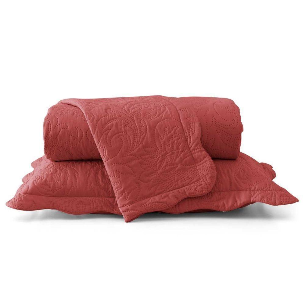 Kit Cobre Leito Solteiro Classic Liso Ultrasonic + 1 Porta-travesseiro Floral Vermelho - 1