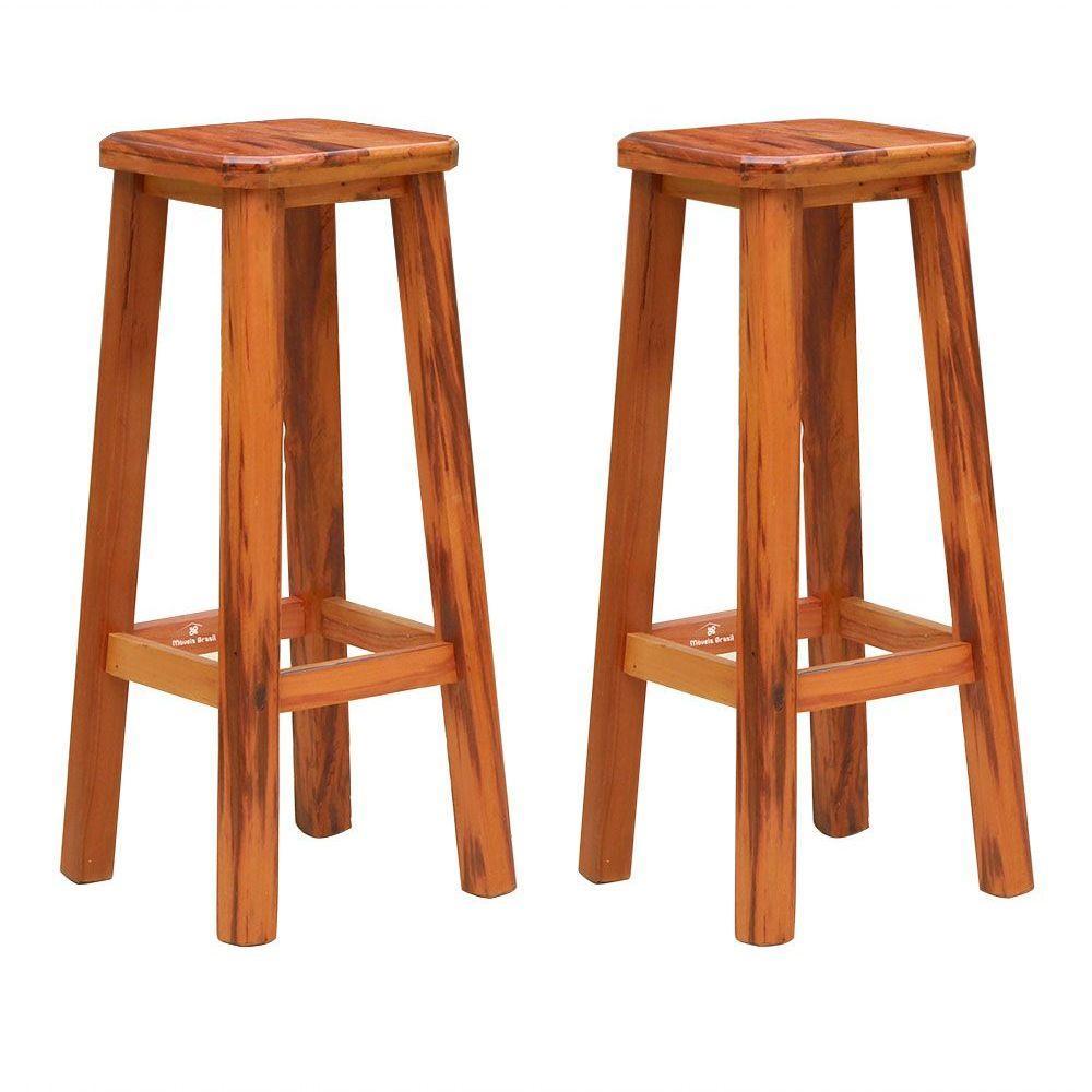 Kit 2 Banquetas Alta Sem Encosto Madeira Maciça - 1