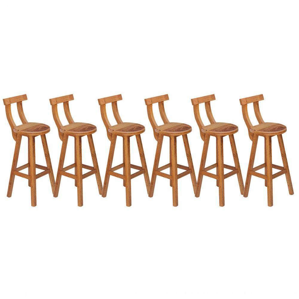 Kit 6 Banquetas Alta Com Encosto Madeira Maciça - Natural - 1