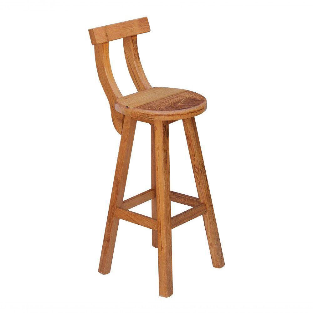 Kit 6 Banquetas Alta Com Encosto Madeira Maciça - Natural - 6