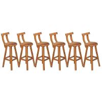 Kit 6 Banquetas Alta Com Encosto Madeira Maciça - Natural - 1