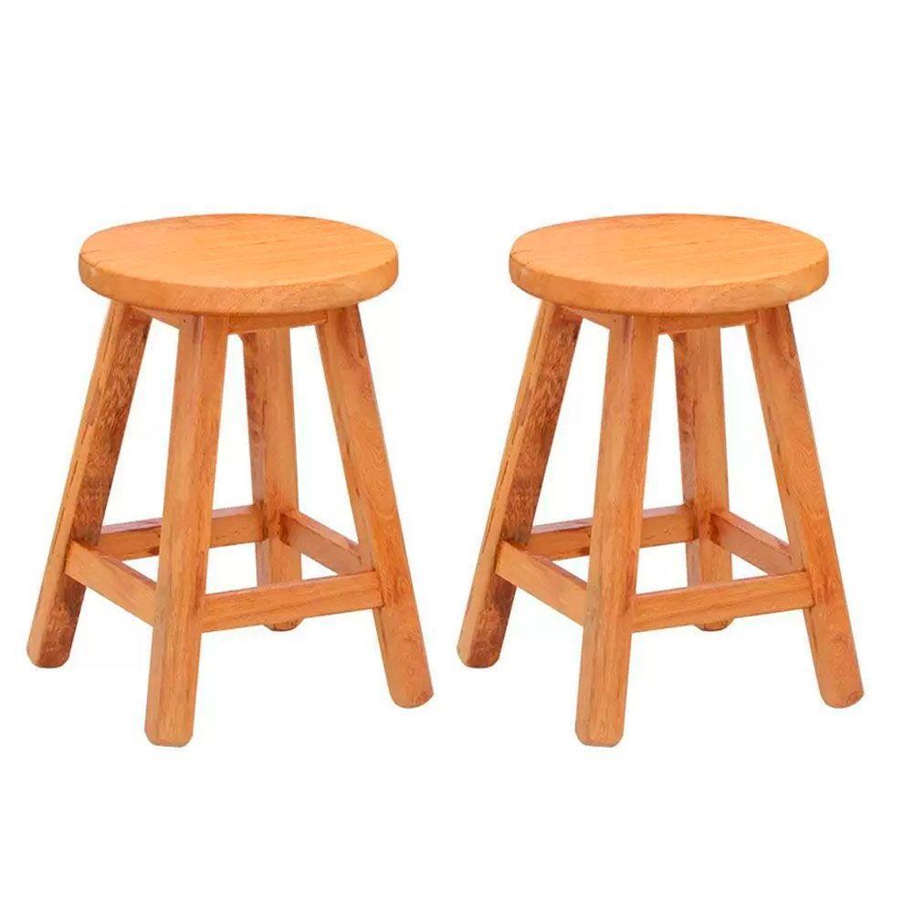 Kit 2 Banquetas Baixa Sem Encosto Madeira Maciça Natural - 1