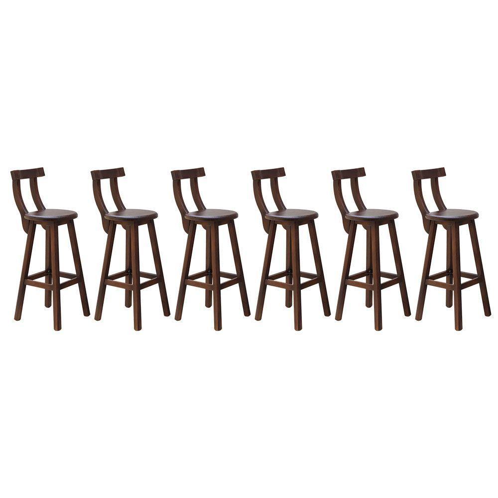 Kit 6 Banquetas Alta Com Encosto Madeira Maciça - Imbuia - 1