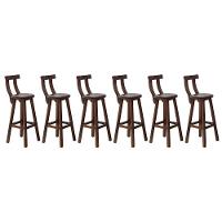 Kit 6 Banquetas Alta Com Encosto Madeira Maciça - Imbuia - 1