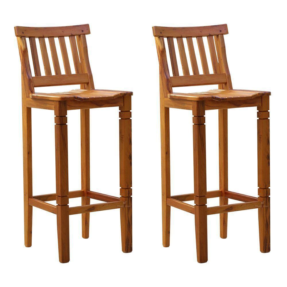 Kit 2 Banquetas Alta Madri Com Encosto Madeira Maciça Natural - 1