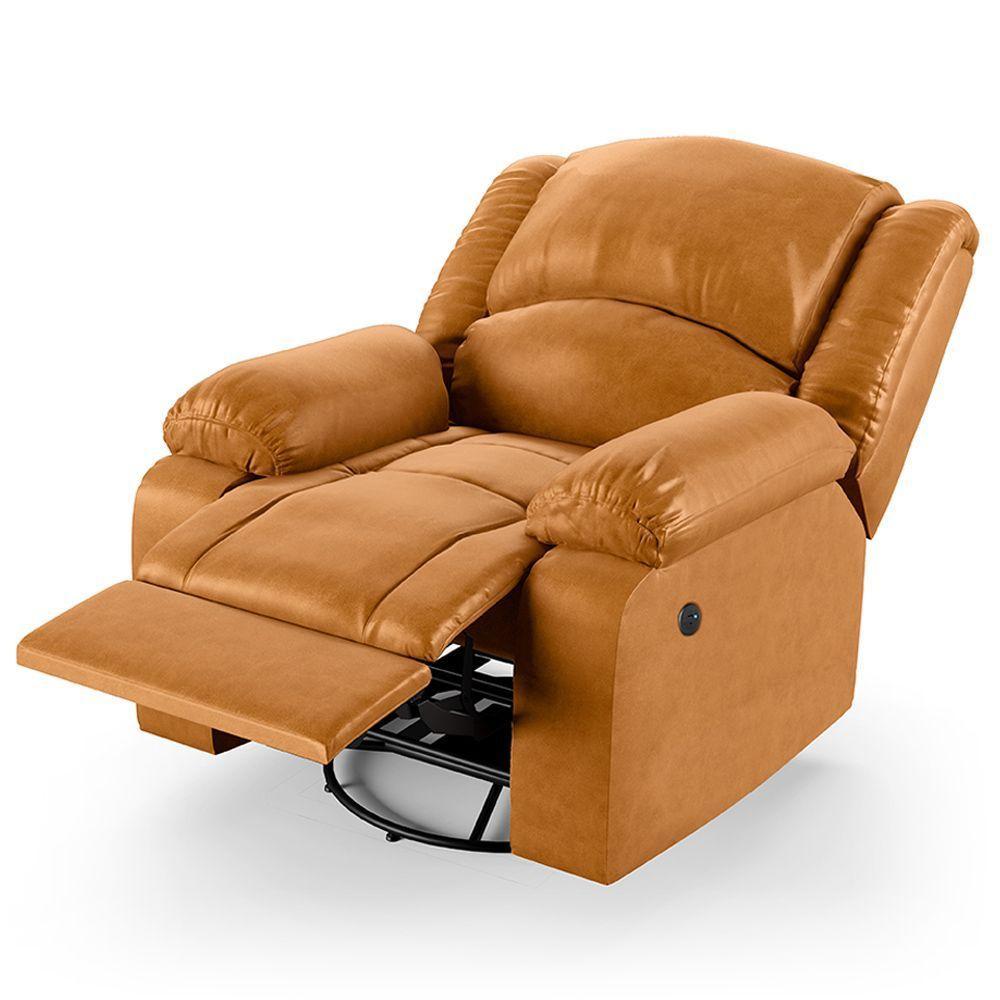 Poltrona Do Papai Reclinável Melim Glider Giratória Usb Pu Fh1 - D'rossi Cor Whisky - 6