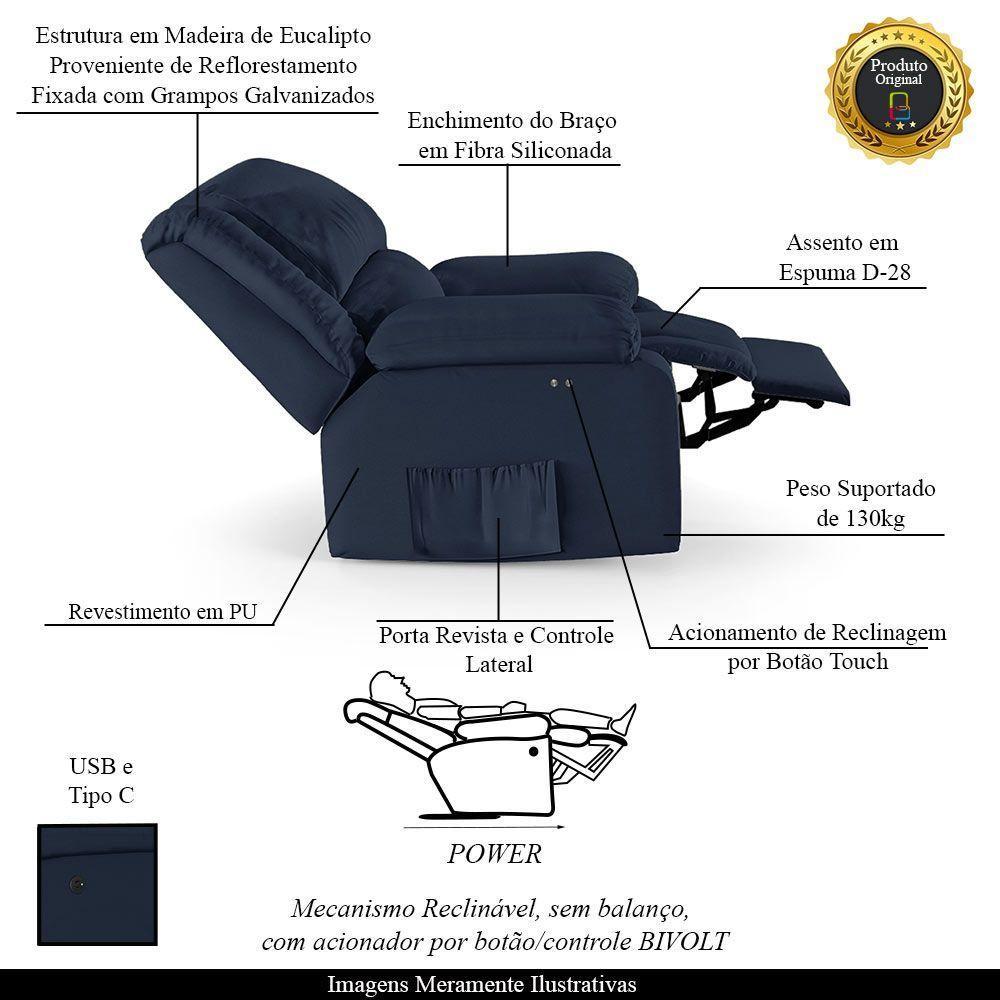 Poltrona Do Papai Reclinável Melim Power Touch Usb Pu Fh1 - D'rossi Cor Azul - 6