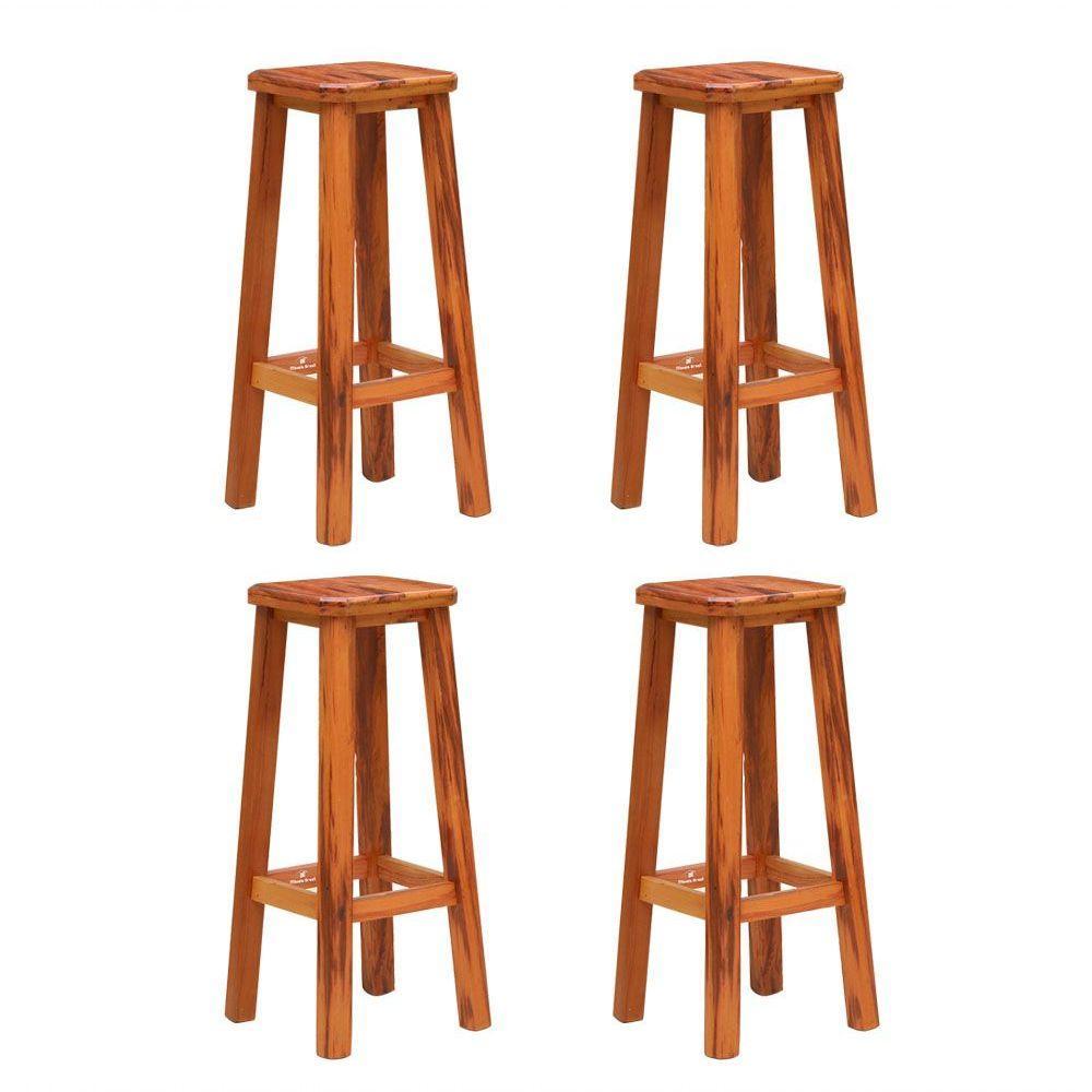 Kit 4 Banquetas Alta Sem Encosto Madeira Maciça - 1