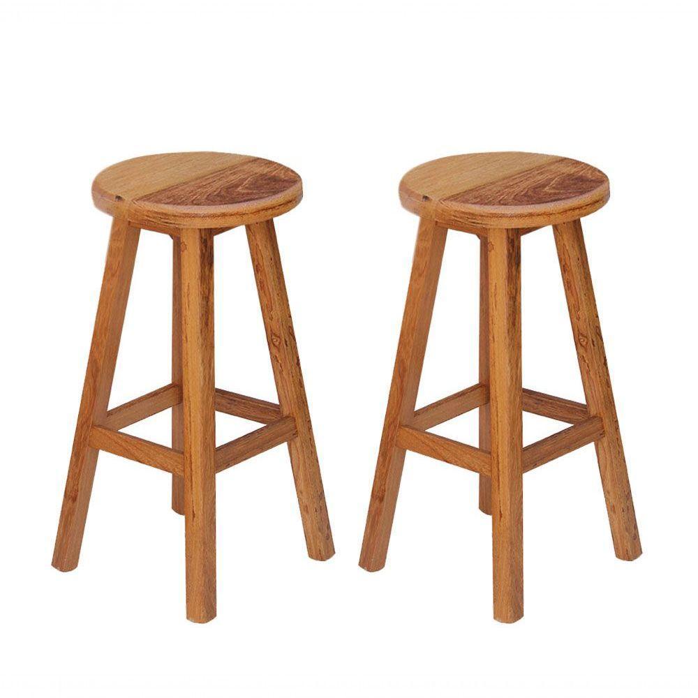 Kit 2 Banquetas Alta Sem Encosto Madeira Maciça - Natural - 1