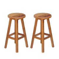 Kit 2 Banquetas Alta Sem Encosto Madeira Maciça - Natural - 1