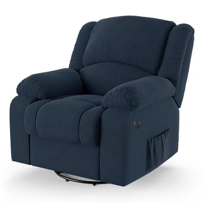 Poltrona Do Papai Reclinável Melim Glider Giratória Usb Veludo Azul Fh1 - D'rossi