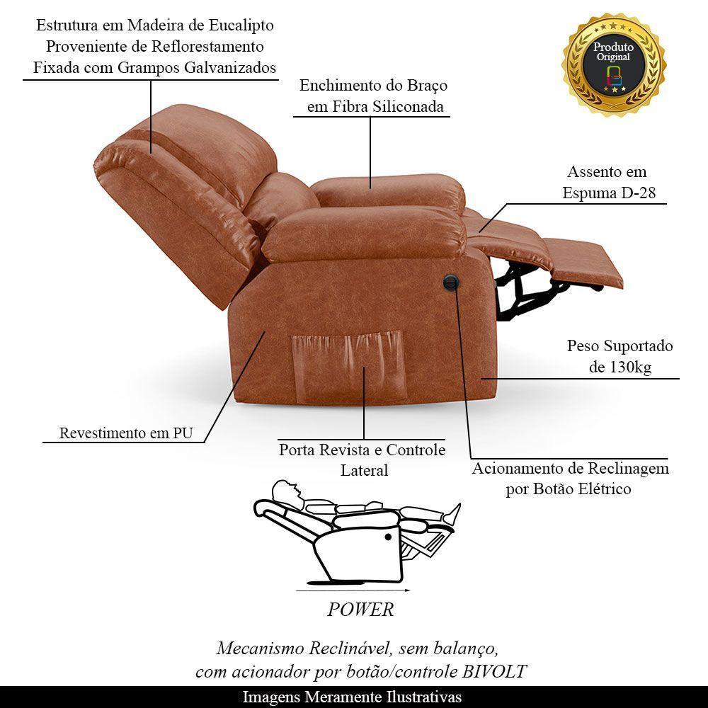 Poltrona Do Papai Reclinável Melim Power Elétrica Pu Caramelo Brilho Fh1 - D'rossi - 8