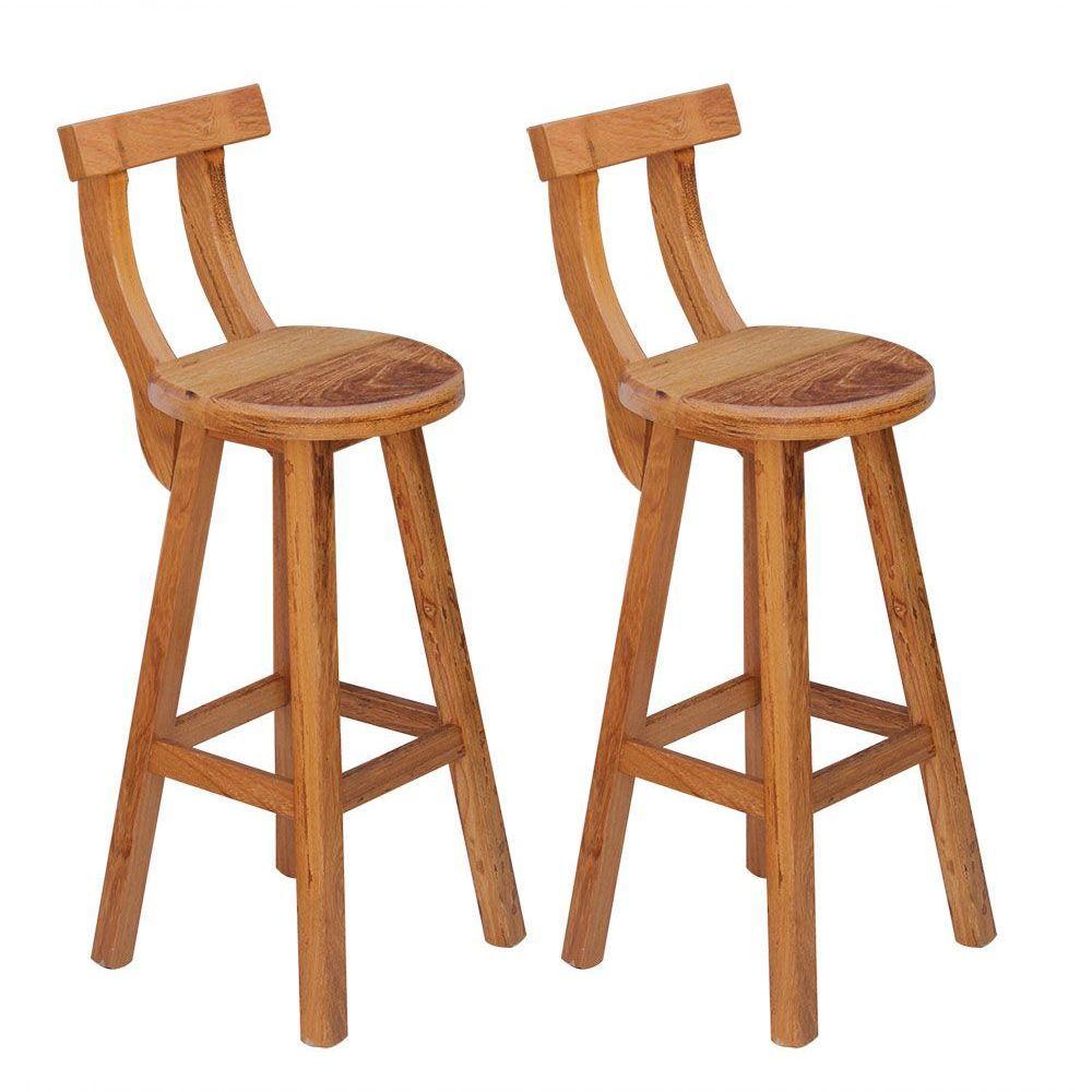 Kit 2 Banquetas Alta Com Encosto Madeira Maciça - Natural - 1