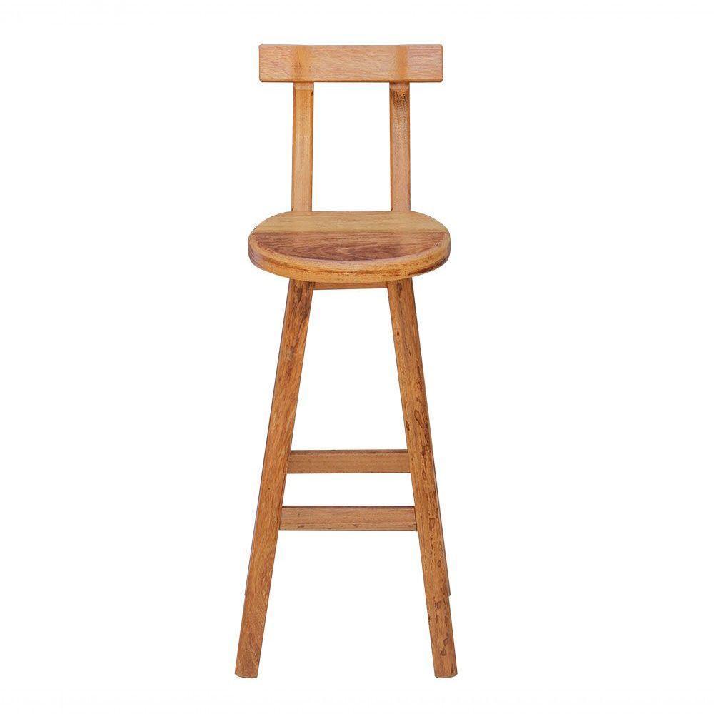 Kit 2 Banquetas Alta Com Encosto Madeira Maciça - Natural - 5