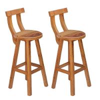 Kit 2 Banquetas Alta Com Encosto Madeira Maciça - Natural - 1