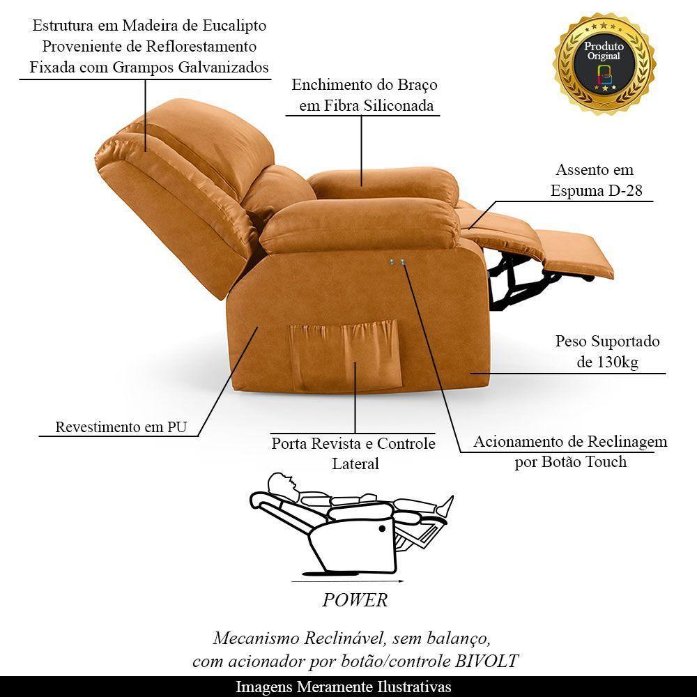 Poltrona Do Papai Reclinável Melim Power Touch Pu Fh1 - D'rossi Cor Whisky - 6