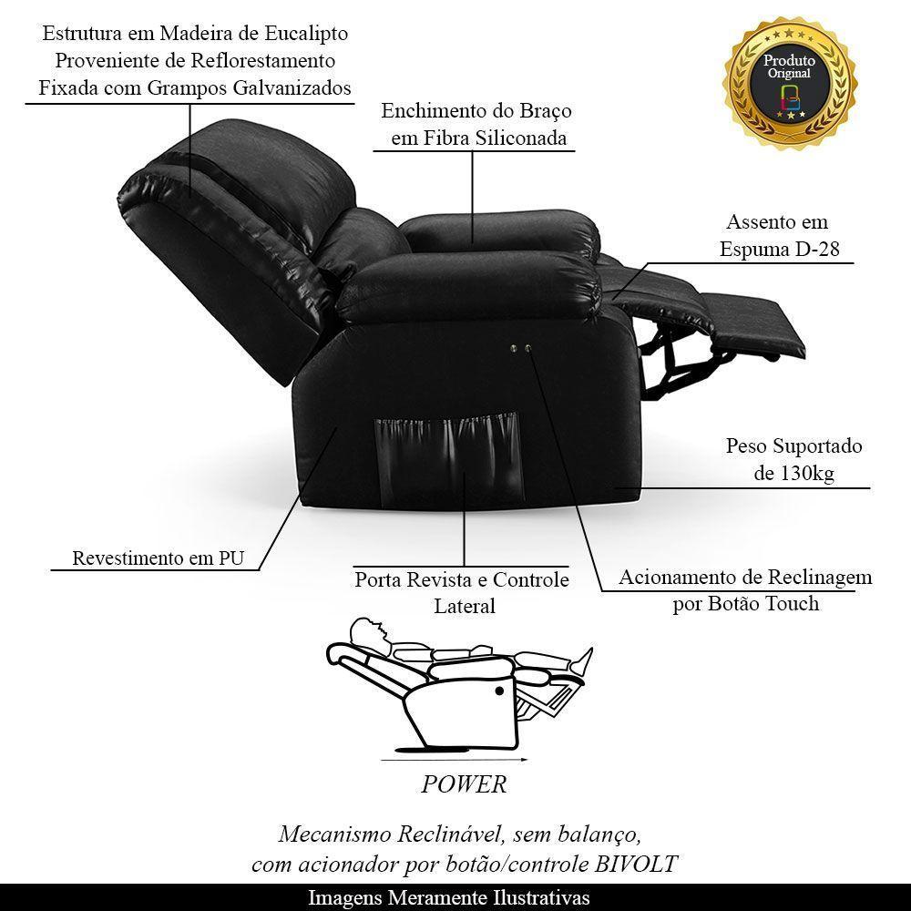 Poltrona Do Papai Reclinável Melim Power Touch Pu Preto Brilho Fh1 - D'rossi - 6