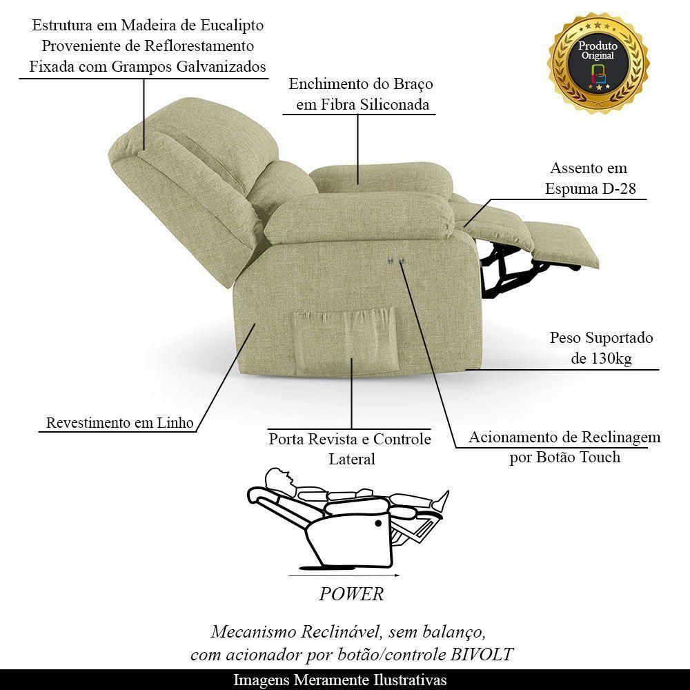 Poltrona Do Papai Reclinável Melim Power Touch Linho Bege Fh1 - D'rossi - 6