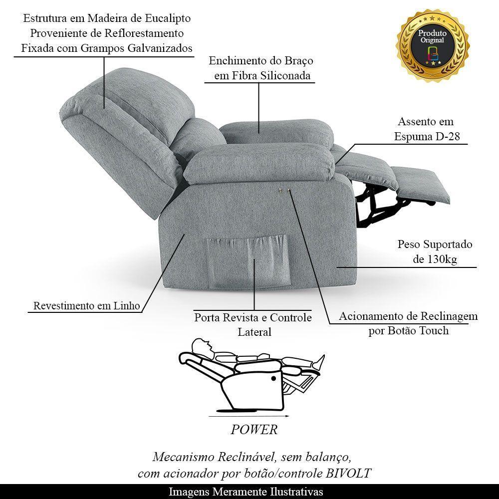 Poltrona Do Papai Reclinável Melim Power Touch Linho Fh1 - D'rossi Cor Cinza - 3