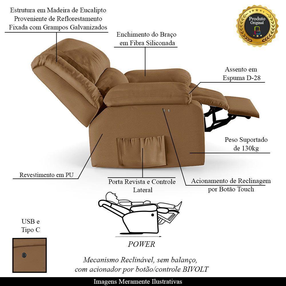 Poltrona Do Papai Reclinável Melim Power Touch Usb Pu Fh1 - D'rossi Cor Caramelo - 6