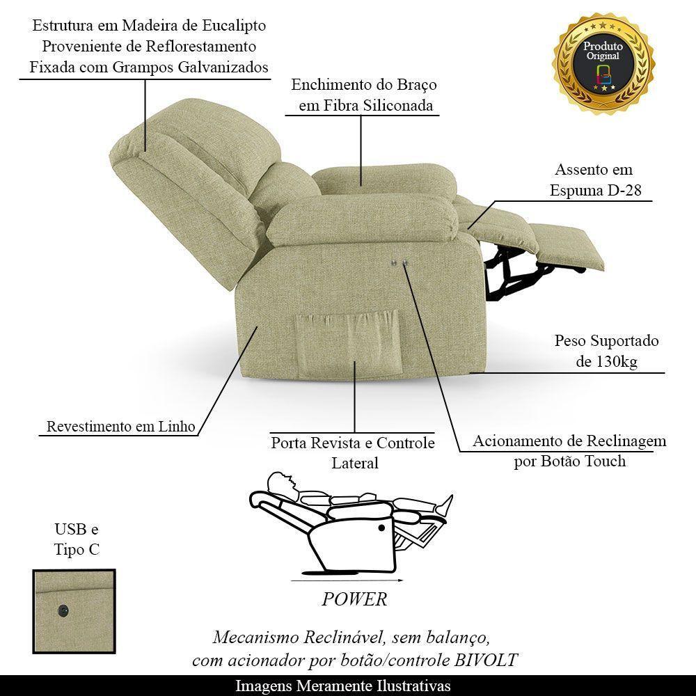 Poltrona Do Papai Reclinável Melim Power Touch Usb Linho Fh1 - D'rossi Cor Bege - 6