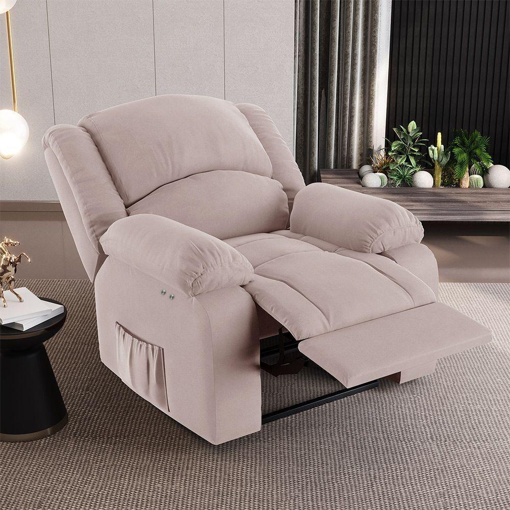 Poltrona Do Papai Reclinável Melim Power Touch Usb Veludo Fh1 - D'rossi Cor Rose - 7