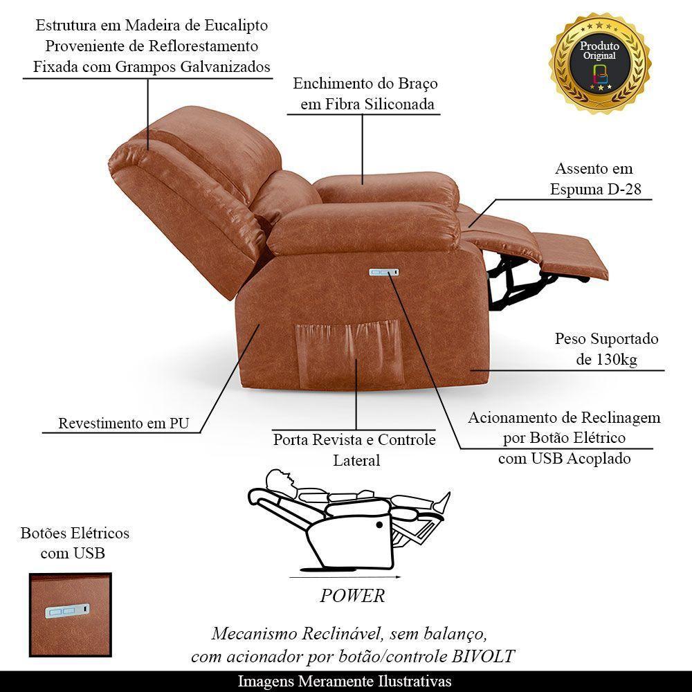 Poltrona Do Papai Reclinável Melim Power Touch Usb Pu Fh1 - D'rossi Cor Caramelo - 8