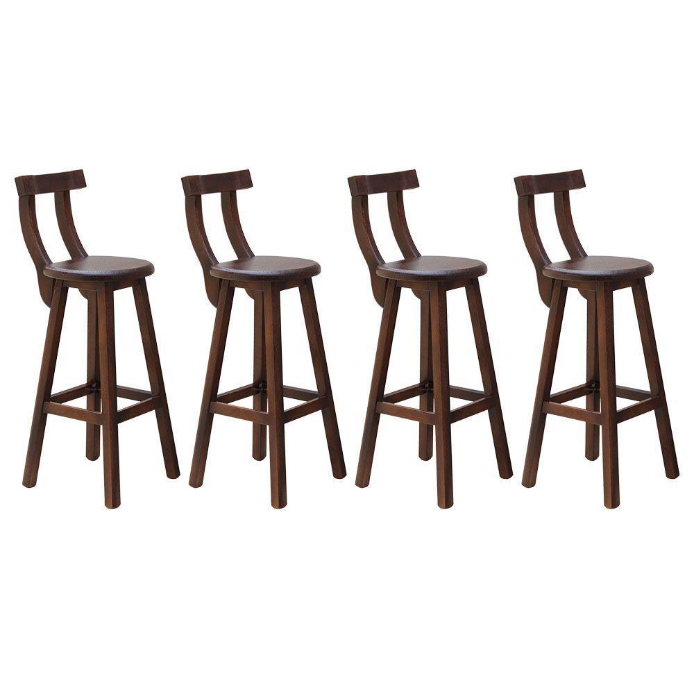 Kit 4 Banquetas Alta Com Encosto Madeira Maciça - Imbuia - 1