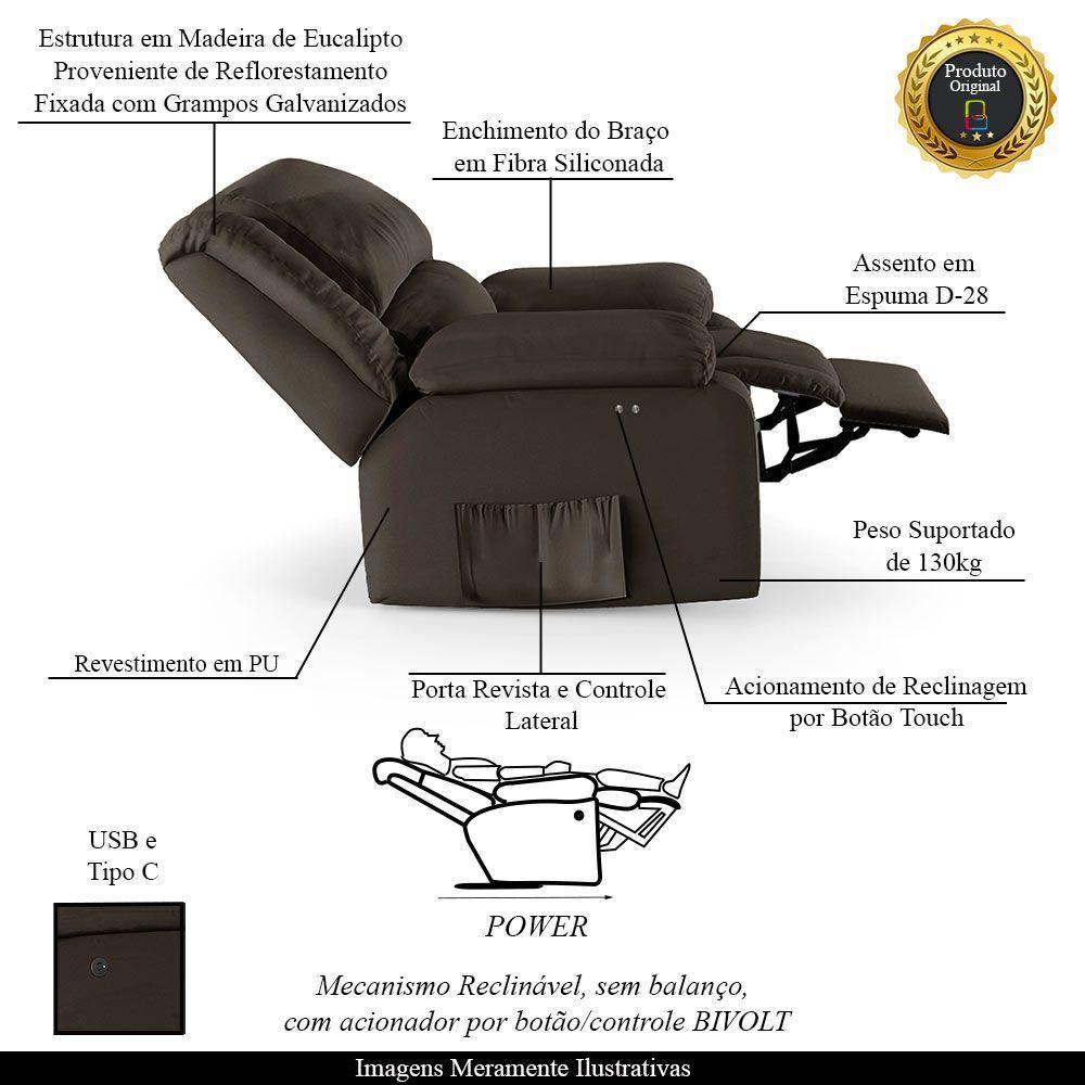Poltrona Do Papai Reclinável Melim Power Touch Usb Pu Fh1 - D'rossi Cor Marrom - 7