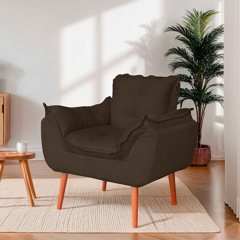 Poltrona Opala Para Sala Confortável Resistente Veludo Cor Capuccino - 5
