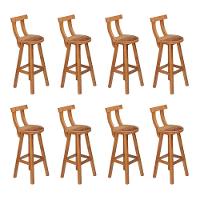 Kit 8 Banquetas Alta Com Encosto Madeira Maciça - Natural - 1