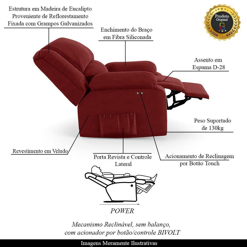 Poltrona Do Papai Reclinável Melim Power Touch Veludo Vermelho Fh1 - D'rossi - 8