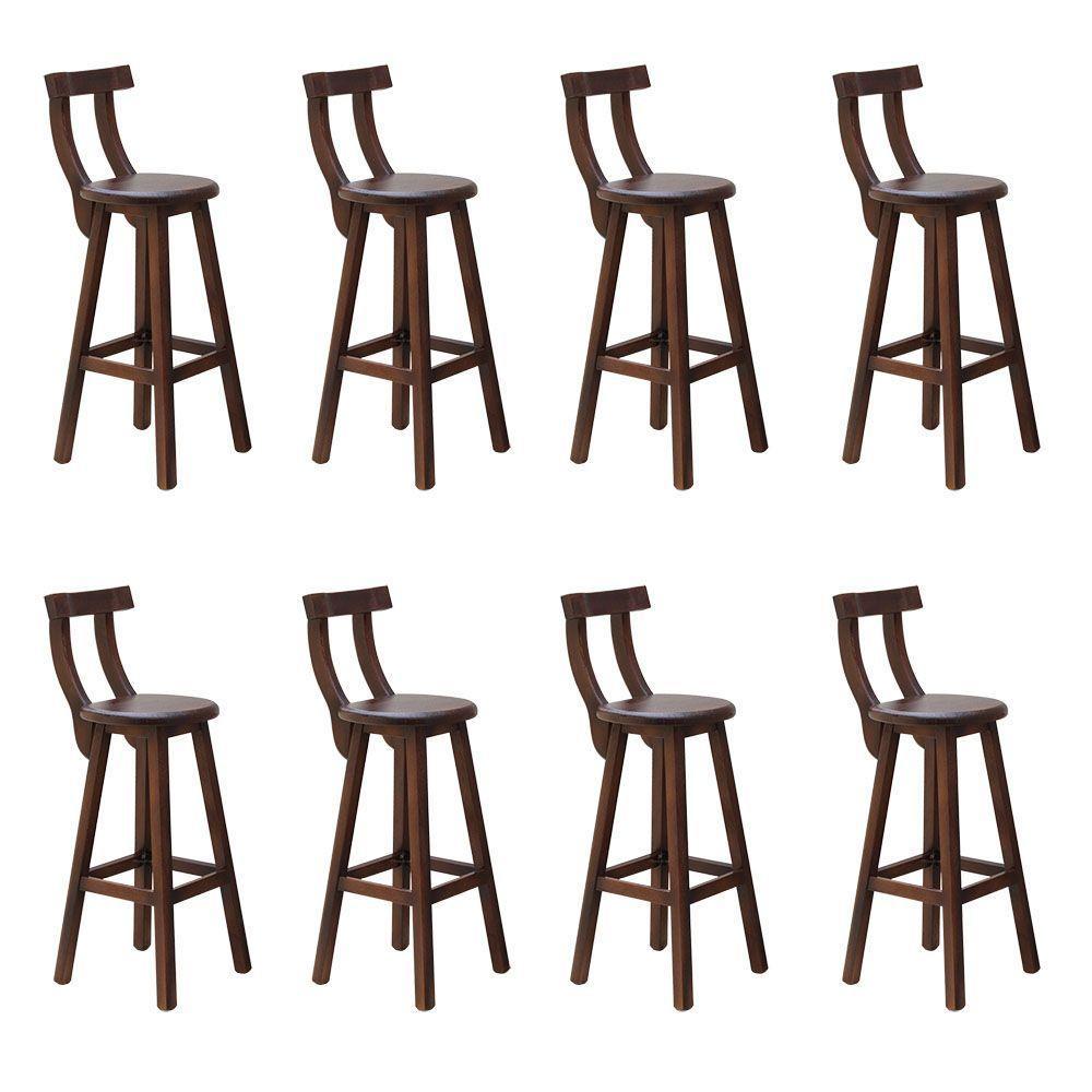 Kit 8 Banquetas Alta Com Encosto Madeira Maciça - Imbuia - 1