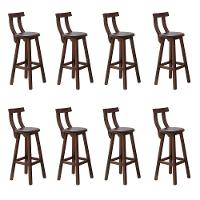 Kit 8 Banquetas Alta Com Encosto Madeira Maciça - Imbuia - 1