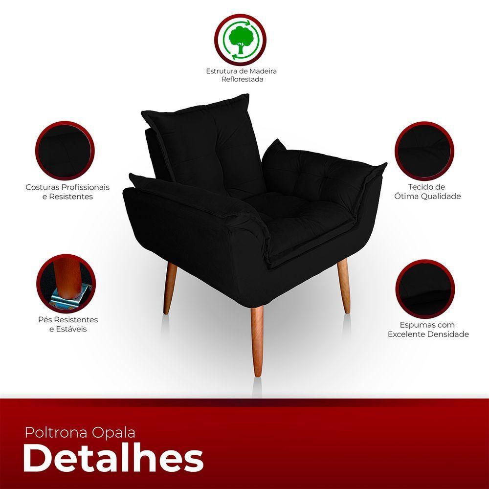 Poltrona Opala Para Sala Com Puff Reforçada Suede Cor Preto - 5