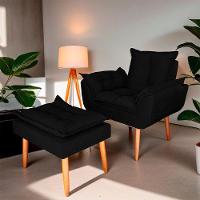 Poltrona Opala Para Sala Com Puff Reforçada Suede Cor Preto - 6