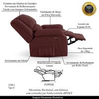 Poltrona Do Papai Reclinável Melim Power Touch Usb Veludo Fh1 - D'rossi Cor Vinho - 6